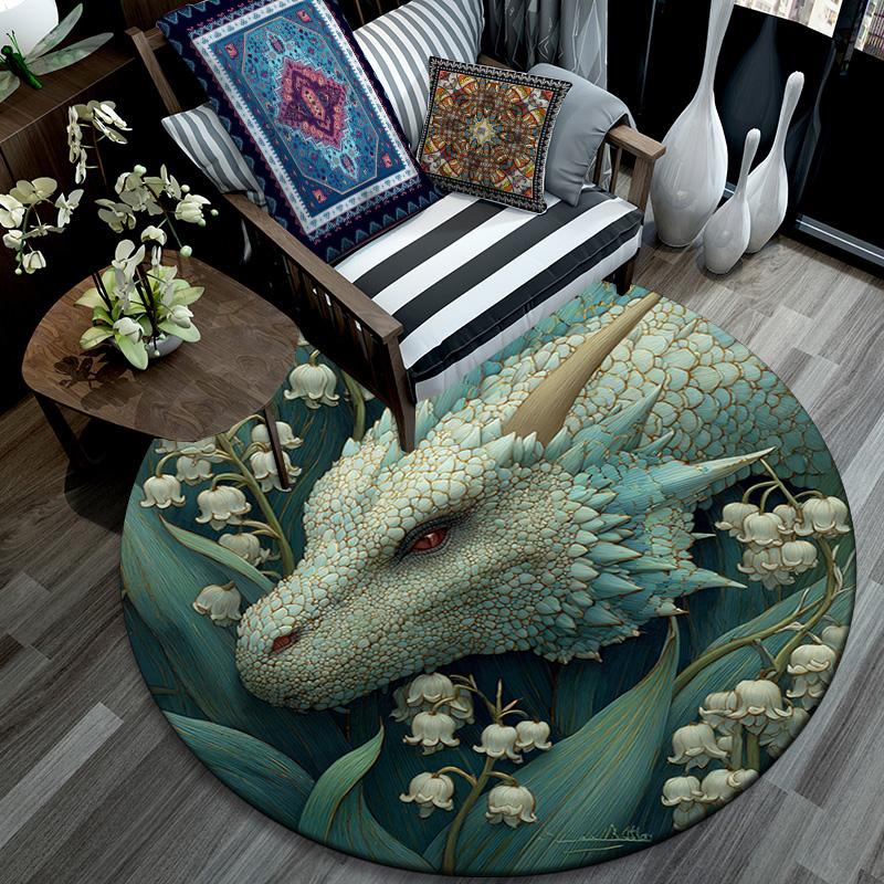 Dragon Round Area Rug,Carpet Rug for Living Room Bedroom Sofa Playroom Decor,Non-slip Floor Mat