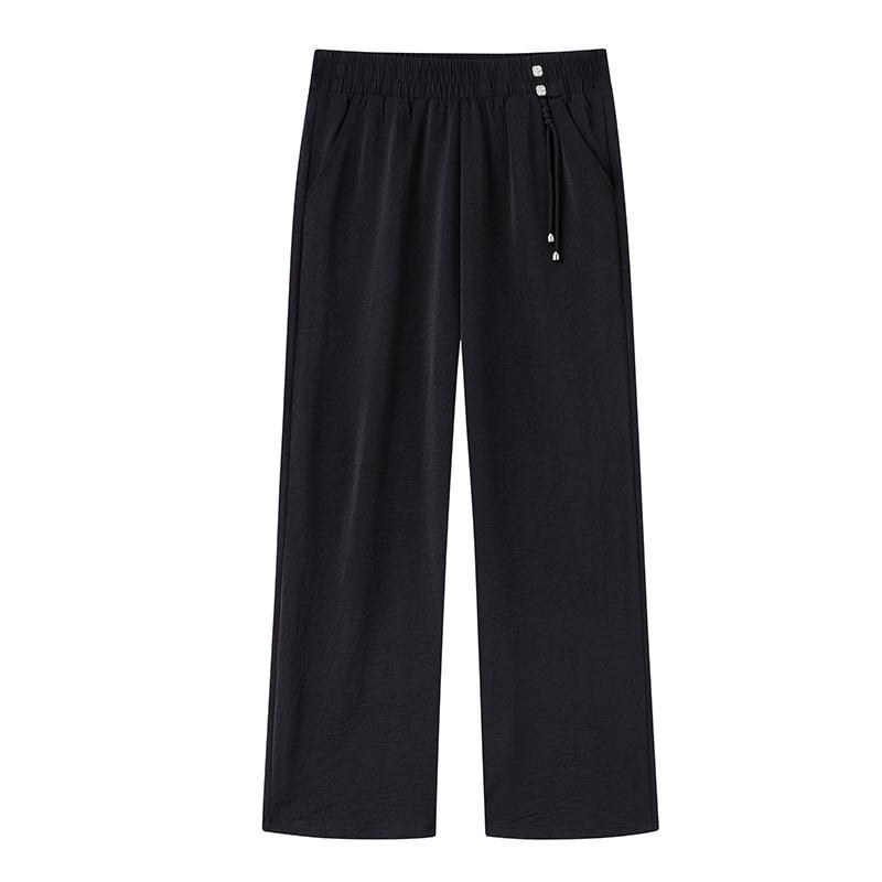 

Mom s Summer 2026 Ice Silk High-Waisted Cropped Wide-Leg Pants for Women - Thin, Casual, Chinese Style. XL (54-61kg) чорний