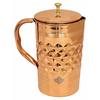 Dinamond Hammered Design Copper Jug Pitcher with Brass Knob, Storage & Serving Water, Yoga Ayurveda Healing, Volume- 2000 ML
