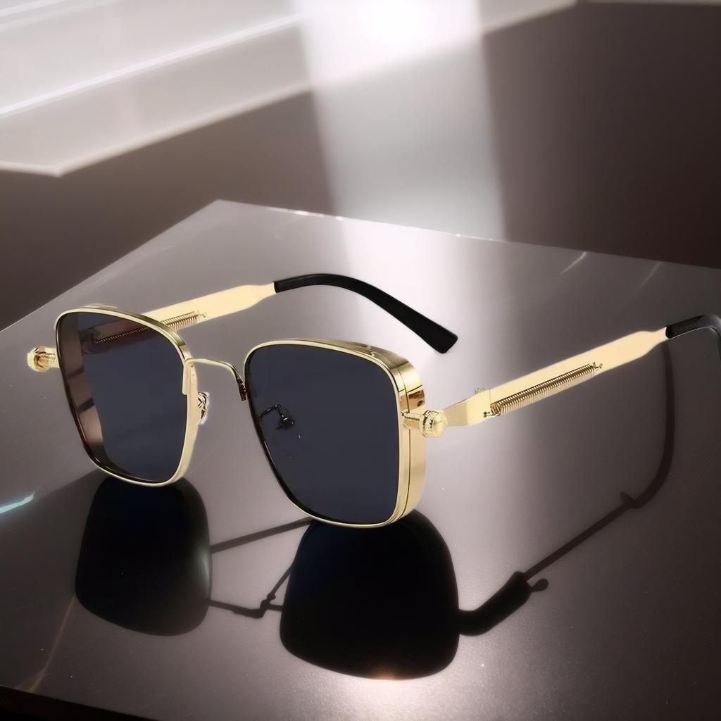 Personality Metal Steampunk Sunglasses Men High End Handsome Driving  Sunglasses Trend Square Frame Anti UV Sunglasses