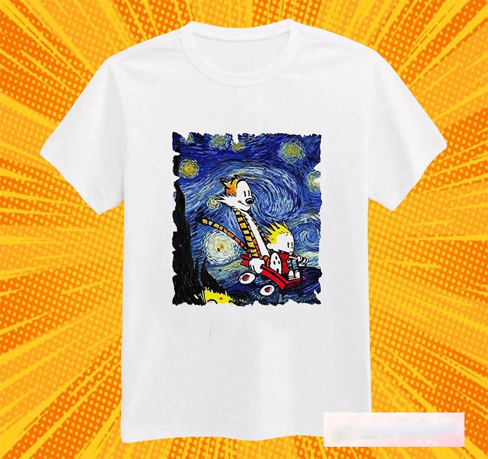 Calvin And Hobbes Funny Starry Night Unisex T-Shirt Size S-5XL KN250 Unisex T-Shirt XL