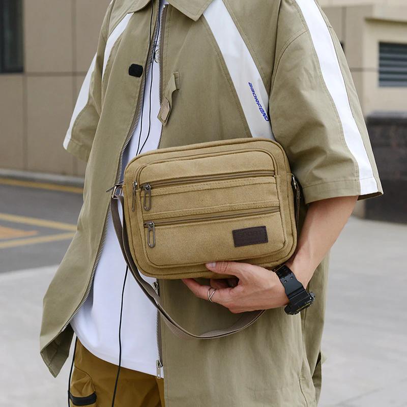 WTEMPO Retro Simple Couple Canvas Commuting Bags Casual Versatile Multi-layered Crossbody Bags Wear-resistant Zipper Single-shoulder Bags