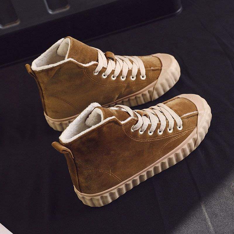 Autumn and Winter High-top Couple Large-size Canvas Board Shoes Children Black Velvet Cotton Shoes Work Leisure Flat-bottom Fashion Trend