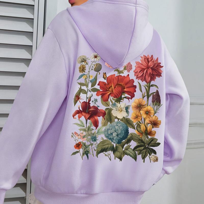 Retro Floral Women's Bohemian Plus Size Long Sleeve Hoodie - Spring/Autumn