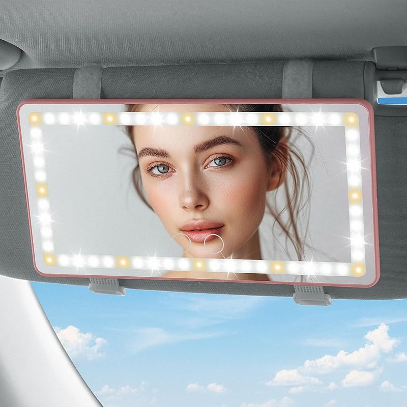 JOYTUTUS Car Sun Visor Vanity Mirror With Lights, 3 Light Modes & 60 LEDs, Rechargeable Dimmable Touch Control Travel Makeup Mirror For Truck SUV