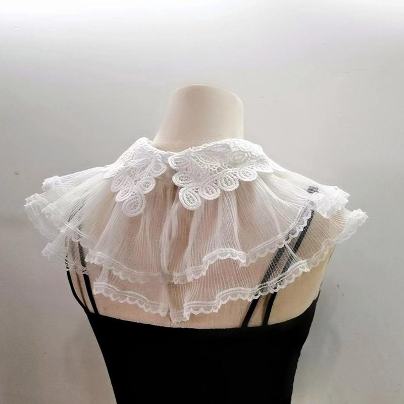 Lace Floral Pattern False Collar Elegant Woman Dress Shirt Decorative Collar