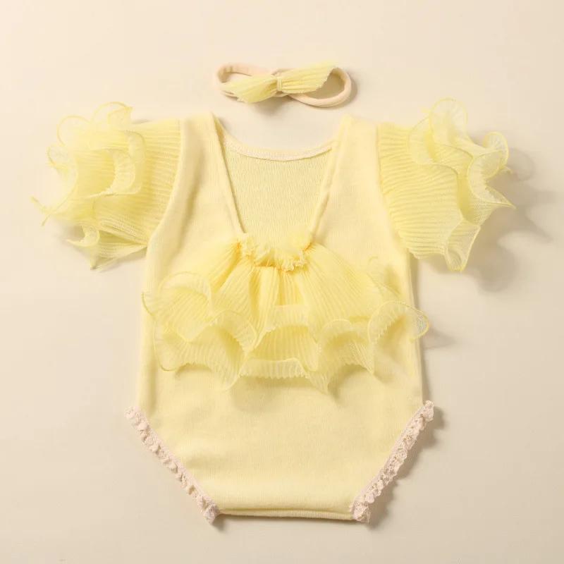 Newborn Day Photography Clothing Baby Bow Dress Photography Clothing Set Baby Handmade Knitwear Growth Souvenir