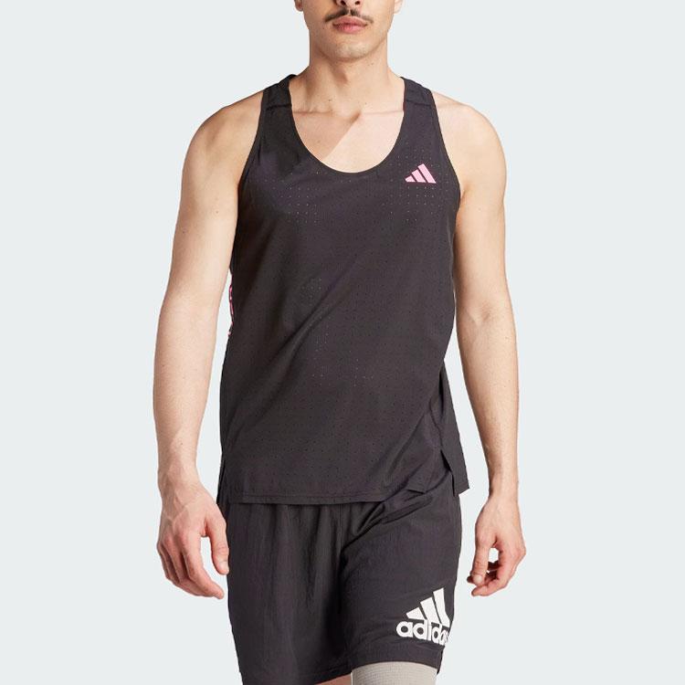 Adidas Adizero Running Singlet Letter Logo Print Athletic Slim Fit Round Neck Tank Top Men Tops Black HY6925