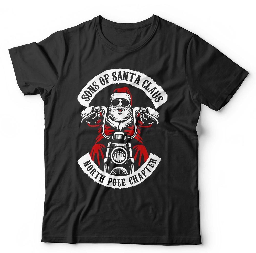 Santa Biker T Shirt Unisex and Kids Funny Sons Of Santa Motorcycle Motorbike Xmas