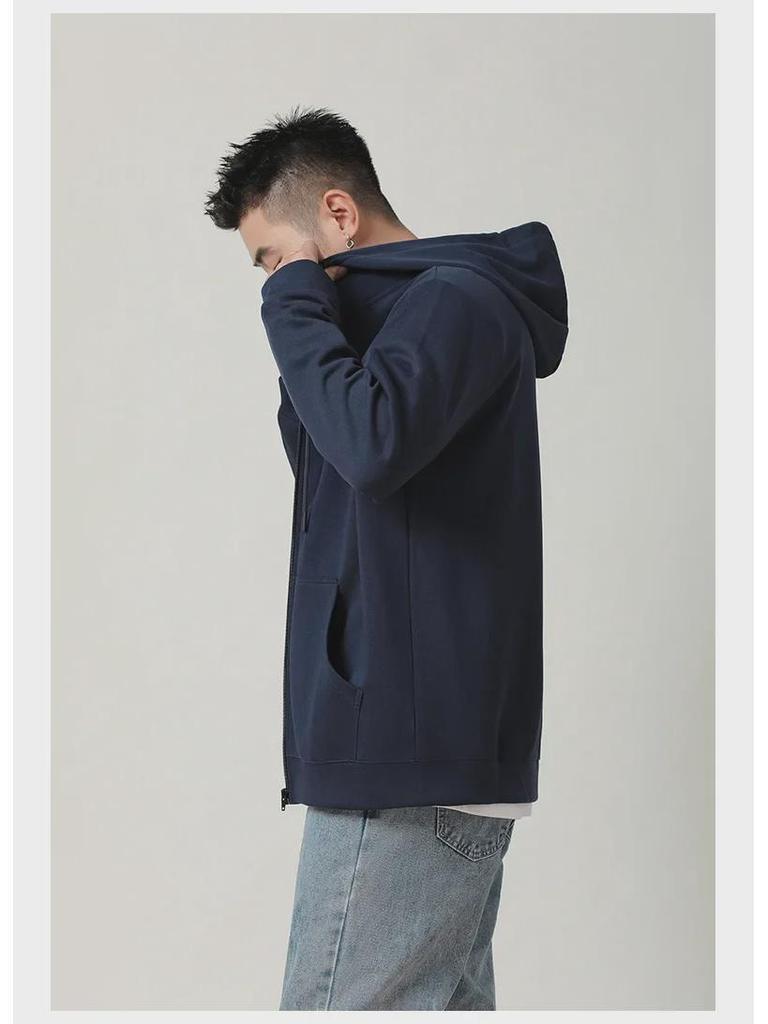 Men's 300g Antibacterial Zipper Hoodie - Simple, Casual, Solid Color, Lightweight Cardigan for Spring & Autumn