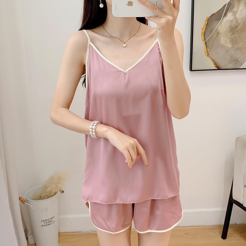 New sexy pajamas women's summer ice silk nightdress suspender shorts loungewear two-piece suit thin Internet celebrity live broadcast