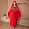 Plus Size Rhinestone Bat Sleeve Robe with Headscarf - Middle East Dubai Style Dress for Women