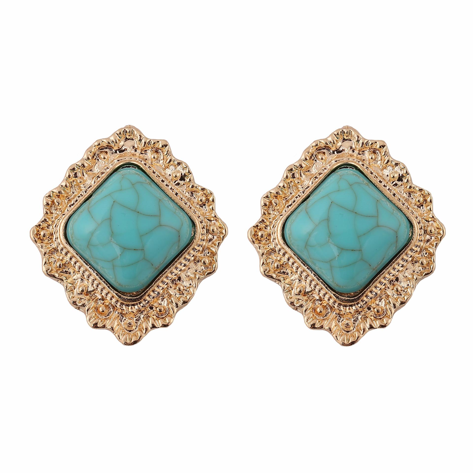 

New fashionable, elegant and personalized geometric quadrilateral alloy resin stud earrings, retro court earrings