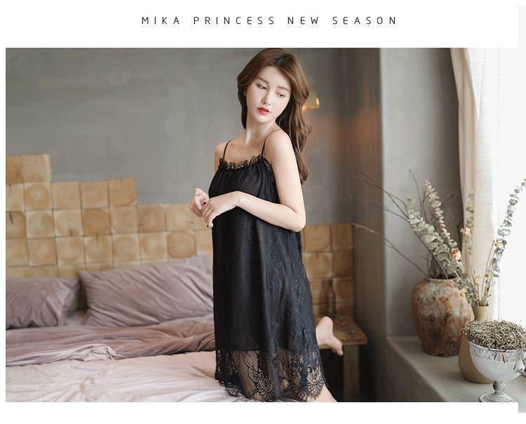 Seductive Lace Spaghetti Strap See-Through Nightgown for Women