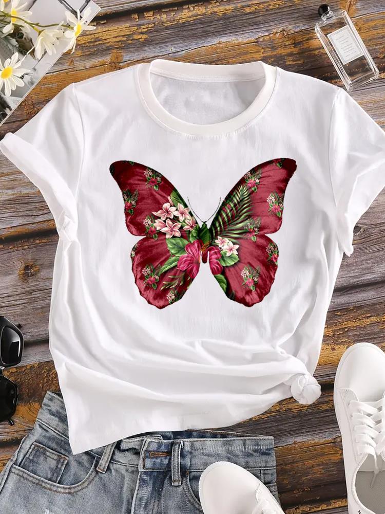 (Asian Size)  Tee Women love heart plant trend cute Clothing Casual Top Short Sleeve T Shirt Fashion Print Lady Female Graphic T-shirts