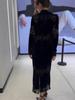 2026 Elegant Black Long Sleeve Lace Patchwork Dress with Retro Slim Fit and Back Slit