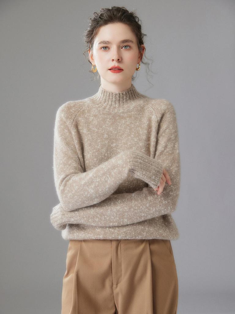 Women's Korean Style Floral Yarn Cashmere Sweater - Autumn/Winter Half-High Collar Loose Slimming Pullover