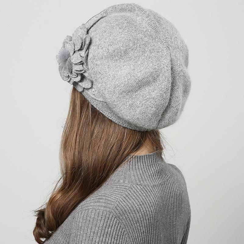 Høst vinter koreansk mote kaninhår strikket ulllue for kvinner fortykket plysj varmt ørebeskyttelsesdeksel Belle lue