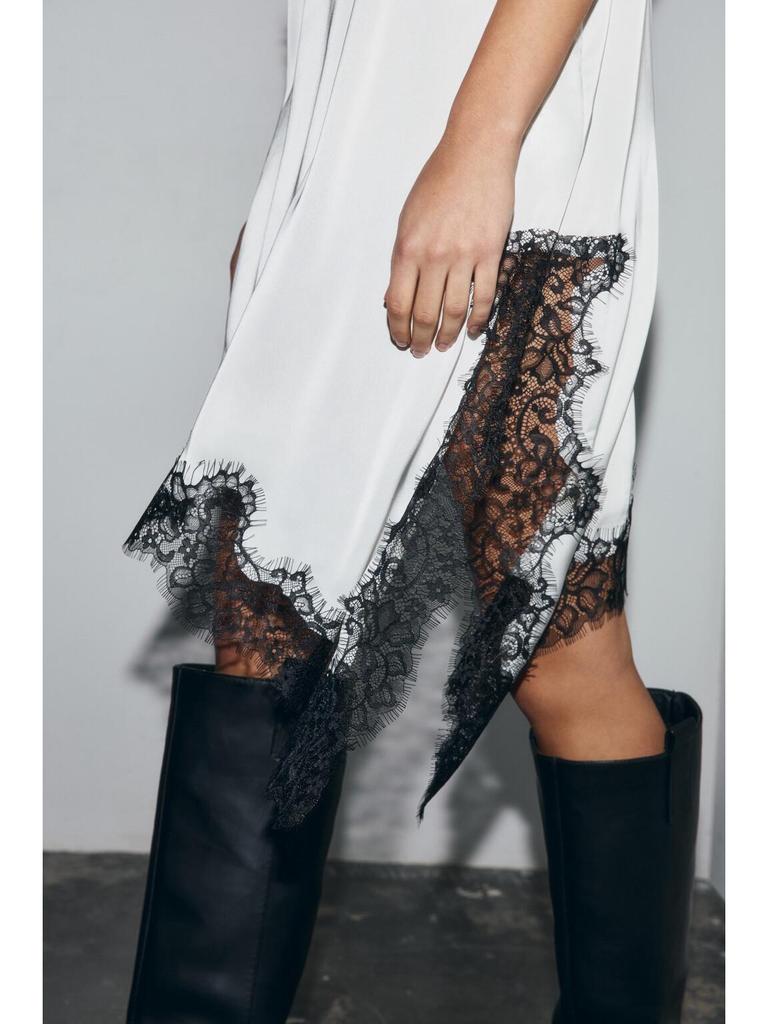 European & American Style Women's Sexy Lace Patchwork Asymmetrical Spaghetti Strap Dress