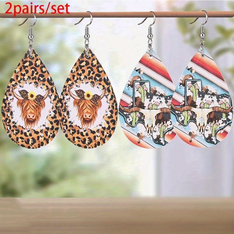 

Элегантные серьги из ПУ кожи с леопардовым принтом и головой коровы для женщин Легкие серьги Классические серьги-капли воды Универсальные аксессуары для серег Подарок