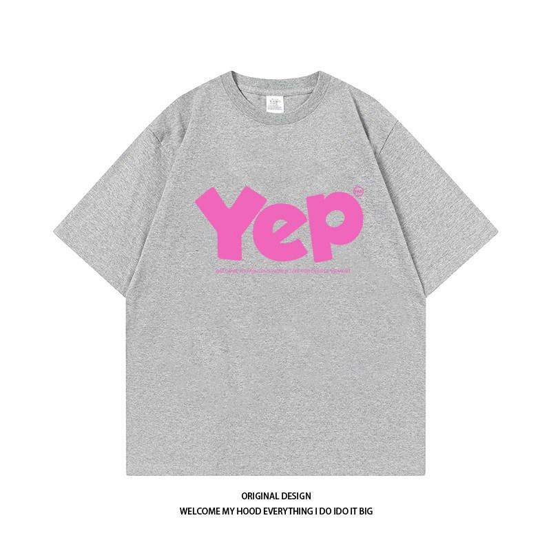 Cotton Chic Hip Hop American Yep Retro Alphabet Printing Unisex And Unisex With Loose Round Neck Short Sleeve Summer
