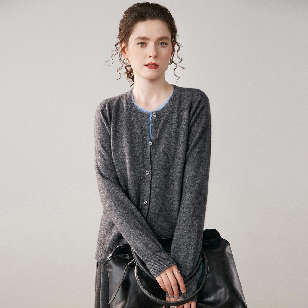 Autumn/Winter New Style Women's 100% Cashmere Knitted Two-Piece Look Cardigan Sweater