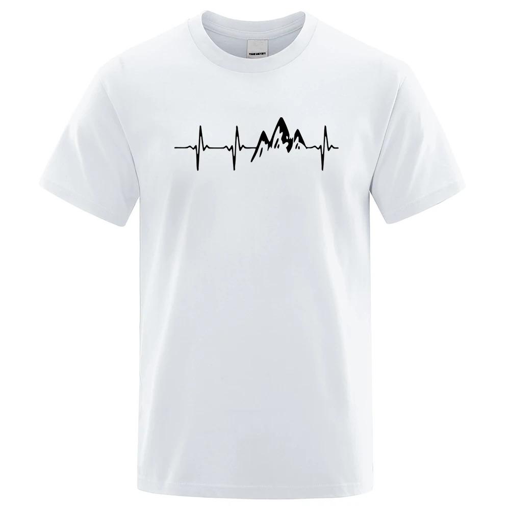 T-Shirt 100%  Yamagata Electrocardiogram Pattern Print Summer Round Neck Breathable Oversized Tee Casual Fashion Clothing