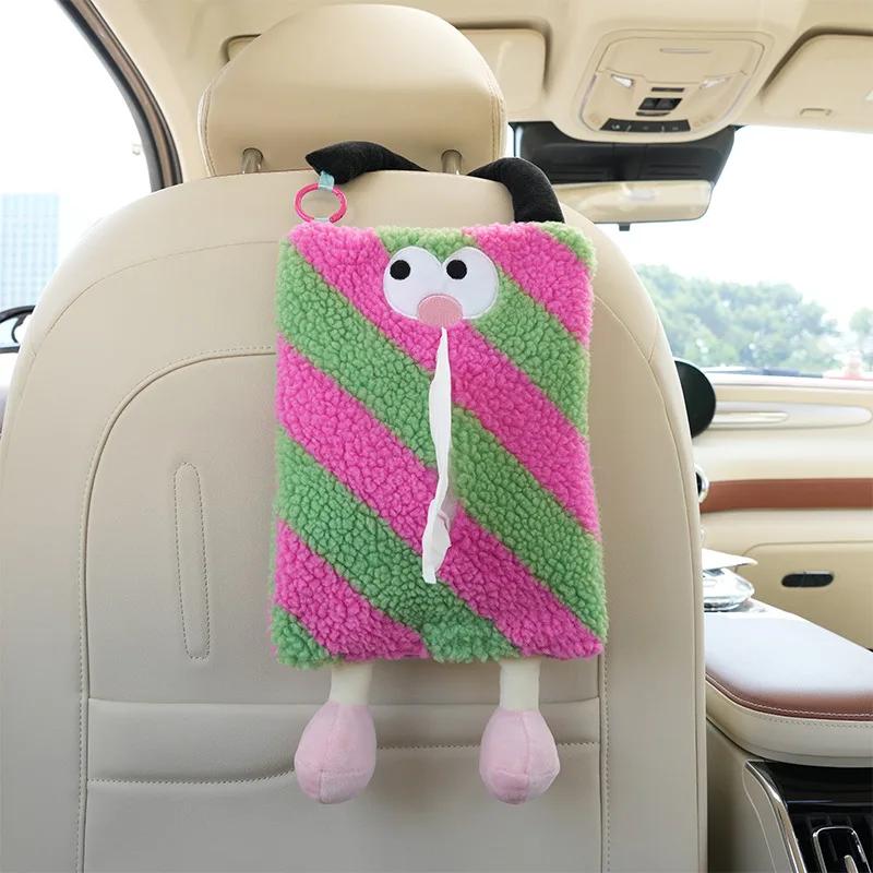 Creative cartoon car tissue box plush monster car seat back hanging paper box Internet celebrity inside tissue box