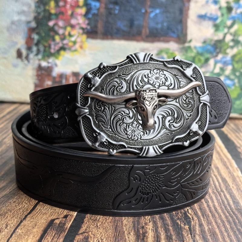 Western cowboy retro teal bull head novelty belt 110cm