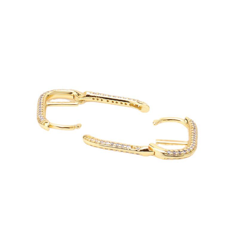 Gold-Plated Zircon Shining Link Stud Earrings - Light Luxury European & American Style, Perfect Birthday Gift for Girls