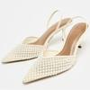 Mesh  Sandals Women Pumps Pointed Toe Elegant Slingback High Heels Female String Bead  Banquet Wedding Dress Shoes