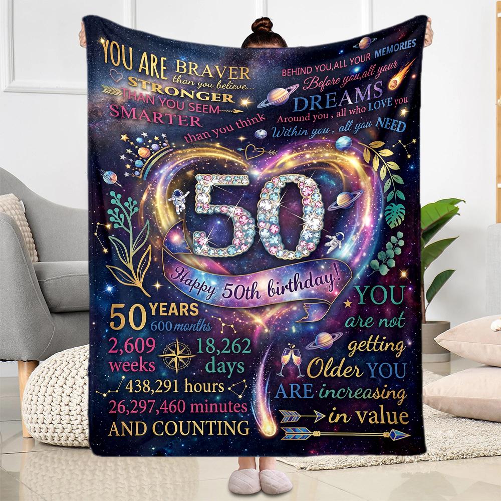Glückliche 50. Geburtstag Feier Flanelldecke - Weich und geeignet für Sofas, Betten, Büros, Reisen, Alle Jahreszeiten, Tolles Geschenk für Feiertage und Geburtstage.