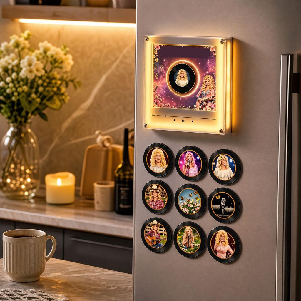 Music Box Refrigerator with Spinning Disc Night -Activated Singing for Kitchen Home Decor