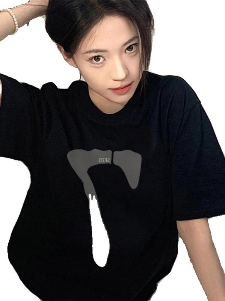 Camiseta Feminina Tendência 2024 Estilo Hong Kong Manga Curta Algodão Puro Tamanho Grande