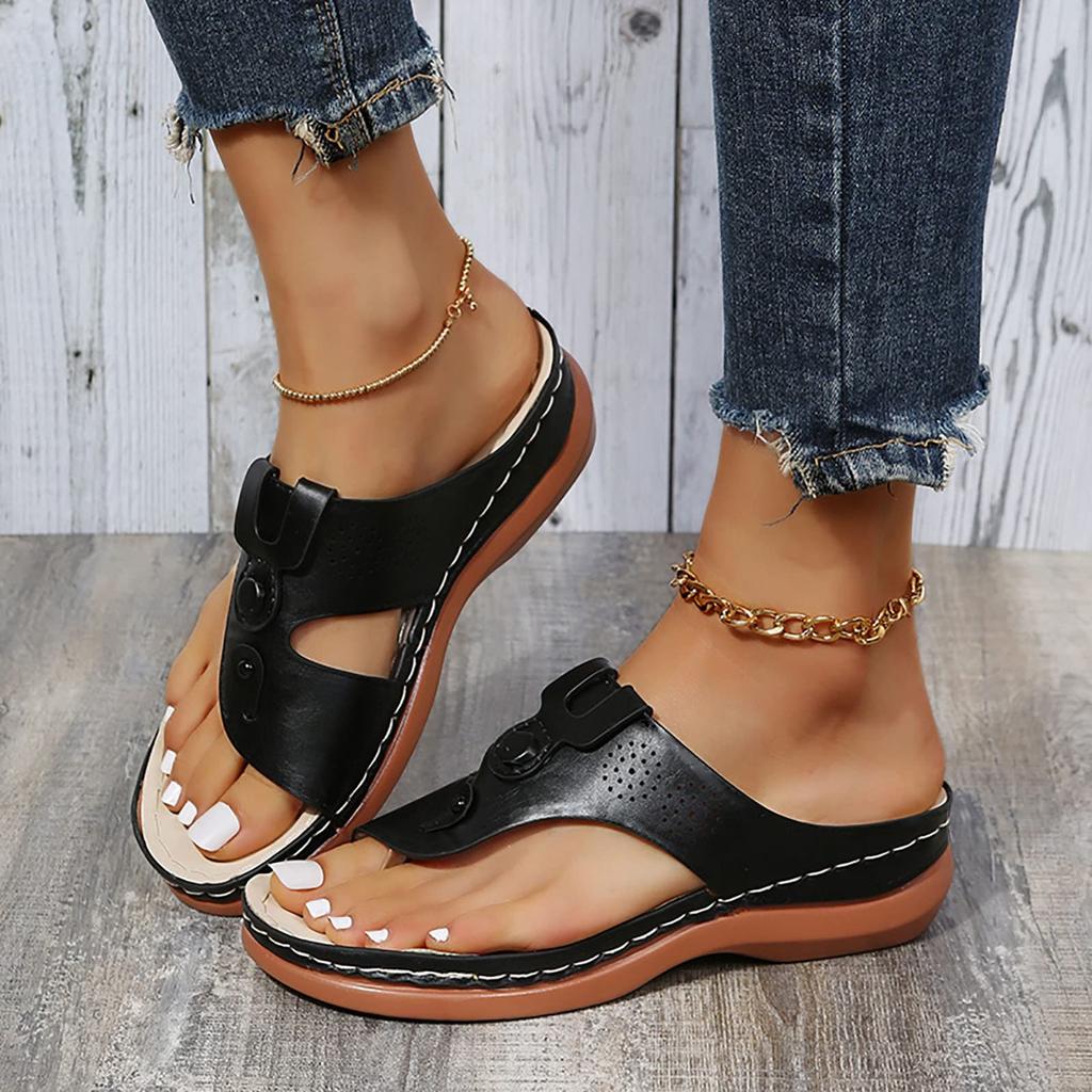 Women's Hollow Out Buckle Toe Post Soft Sole Casual Slide Sandals Comfortable Footbed Lightweight Slip On Summer Footwear