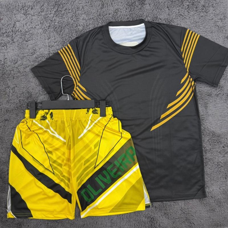 Sommer Charles Oliveira MMA Gelbe Edition Boxen Kampf T-Shirt Shorts Herren Schnelltrocknendes Trikot Ringen Laufen Schweißabsorbierendes Set 4XL