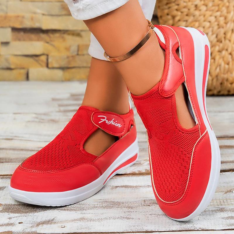 Designer Women Sneakers Wedge Tennis Shoes Red Blue Canvas Women Casual Shoes Ladies Platform Vulcanized Shoe Hollow Out Shoes