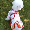 Pet Cheongsam Fan Umbrella Printing Split Hem Disc Buckle Summer Dog Two-legged Cheongsam Clothes for Home Wear
