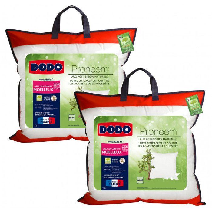 Lot de 2 oreillers moelleux antiacariens Proneem® Fibre VOLUPT’AIR® Dodo - Lot de 2 oreillers 60 x 60 cm