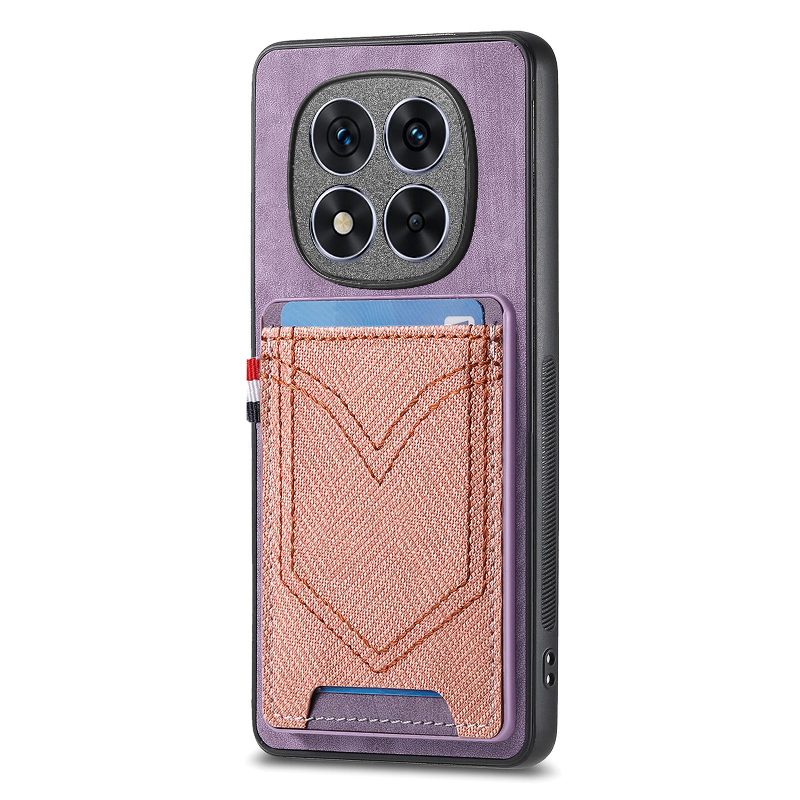 

For Xiaomi Redmi Note 14 Pro+ 5G Phone Case Retro Jean Cloth Texture Leather Back Cover Card Holder Purple