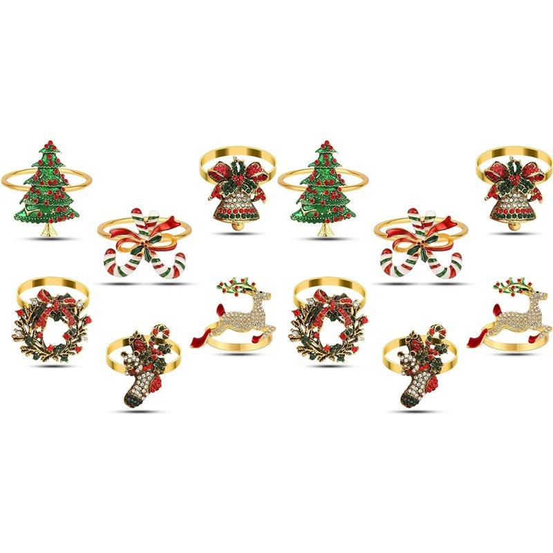 

12Pc Christmas Napkin Rings Set,Metal Napkin Ring Holder Bluk For Xmas Party Favor Holiday