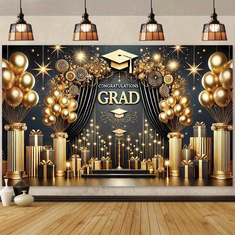 2D Gate Banner Memorable Moment Elegant Graduation Gate Banner - with Gold Balloon Graduation Party Decorations