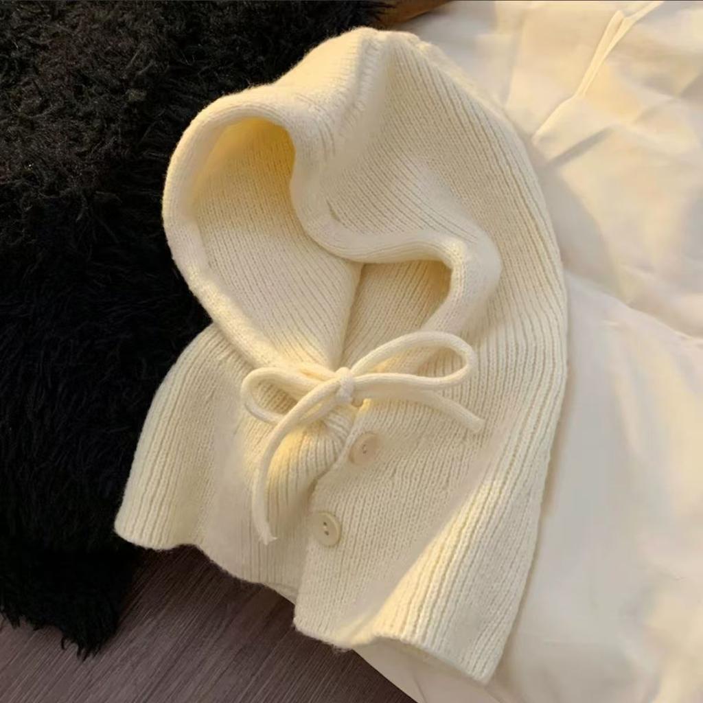 Winter Balaclava Ski Knitted Hooded Neck Collar Cap Women's Earmuffs Head Beanie Hat Bonnet Mask Adjustable