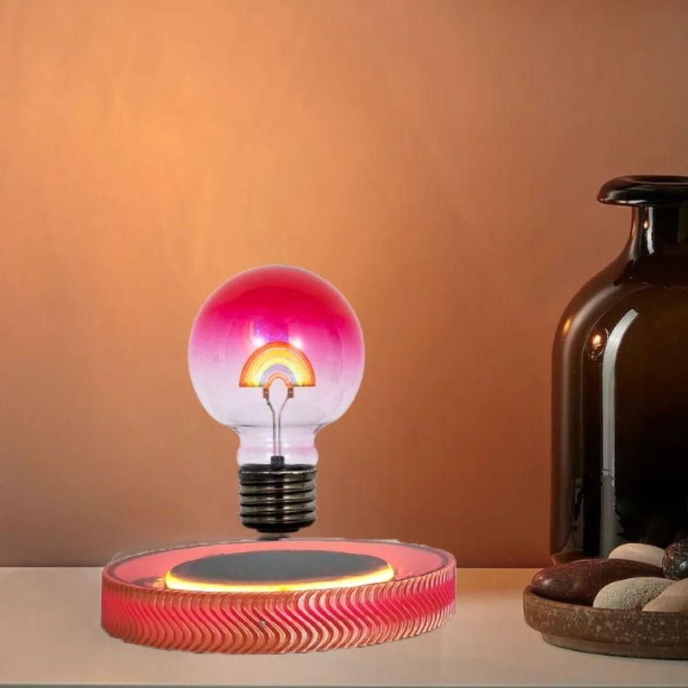 Black Technology Magnetic Levitation Rainbow Light Bulb Glowing Design Glass Material Maglev Rainbow LED Night Light