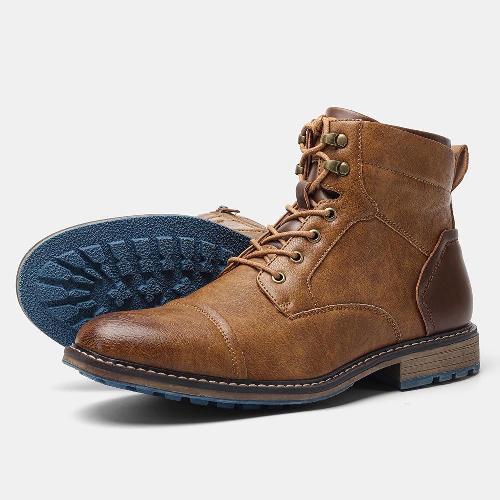 Plus Size Men's High-Top Leather Workwear Ankle Boots - US Size Fashion Martin Boots