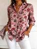 Women's Long Sleeve Floral Print Button Down Casual Shirt Elegant Daily Blouse Tops in Blue for Spring Summer