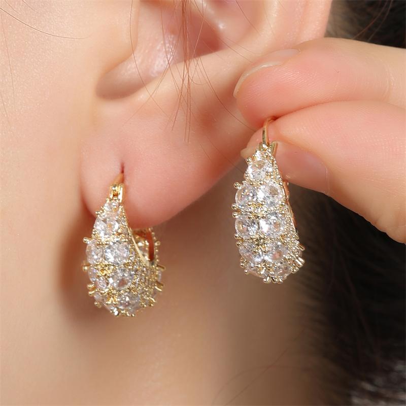 ZAKOL Sparkling Micropaved Zirconia Hoop Earrings Fashion Gold Color U-shaped Earring Party Zircon