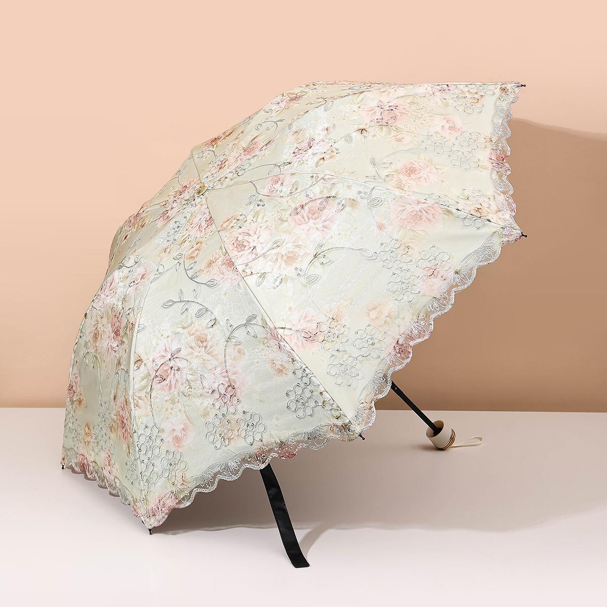 

Виниловый солнцезащитный зонт с двойной вышивкой и блестками, кружево, солнцезащитный крем Muse, защита от ультрафиолета, UPF50 +