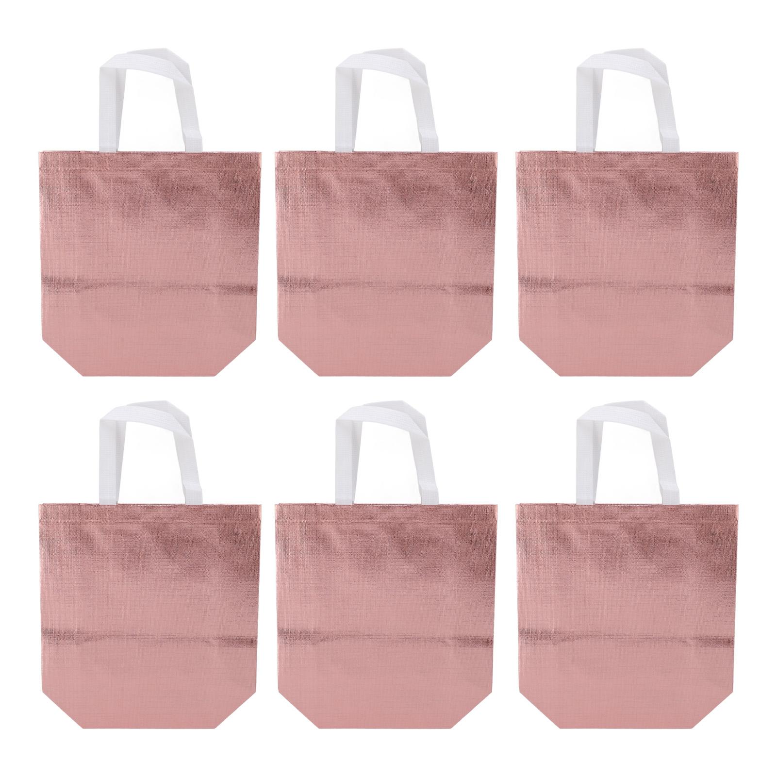 

10 шт. глянцевых многоразовых подарочных пакетов, набор, металлизированный блестящий дизайн, нетканые ткани, сумка-тоут оптом с ручками розового золота