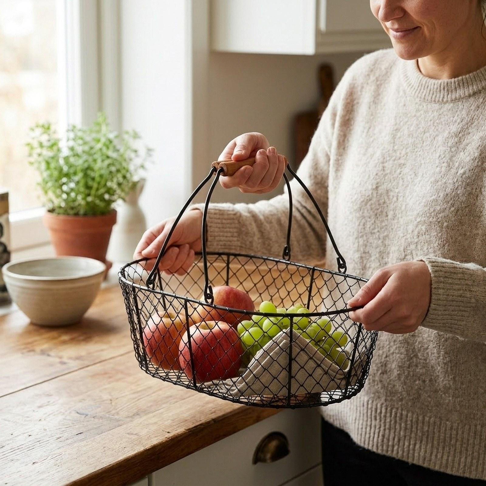 

Basket with Handle, Portable And Sturdy, for Bar, Shop, Garden. чёрный